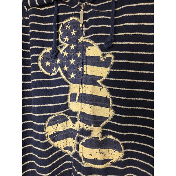 Disney Parks Hoodie Size L Mickey Mouse Blue Striped Zip Front Sweatshirt Jacket - Picture 2 of 8